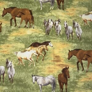 Horses & Ponies in Field Screen Print - Robert Kaufman Fabric - 3/4 Yard